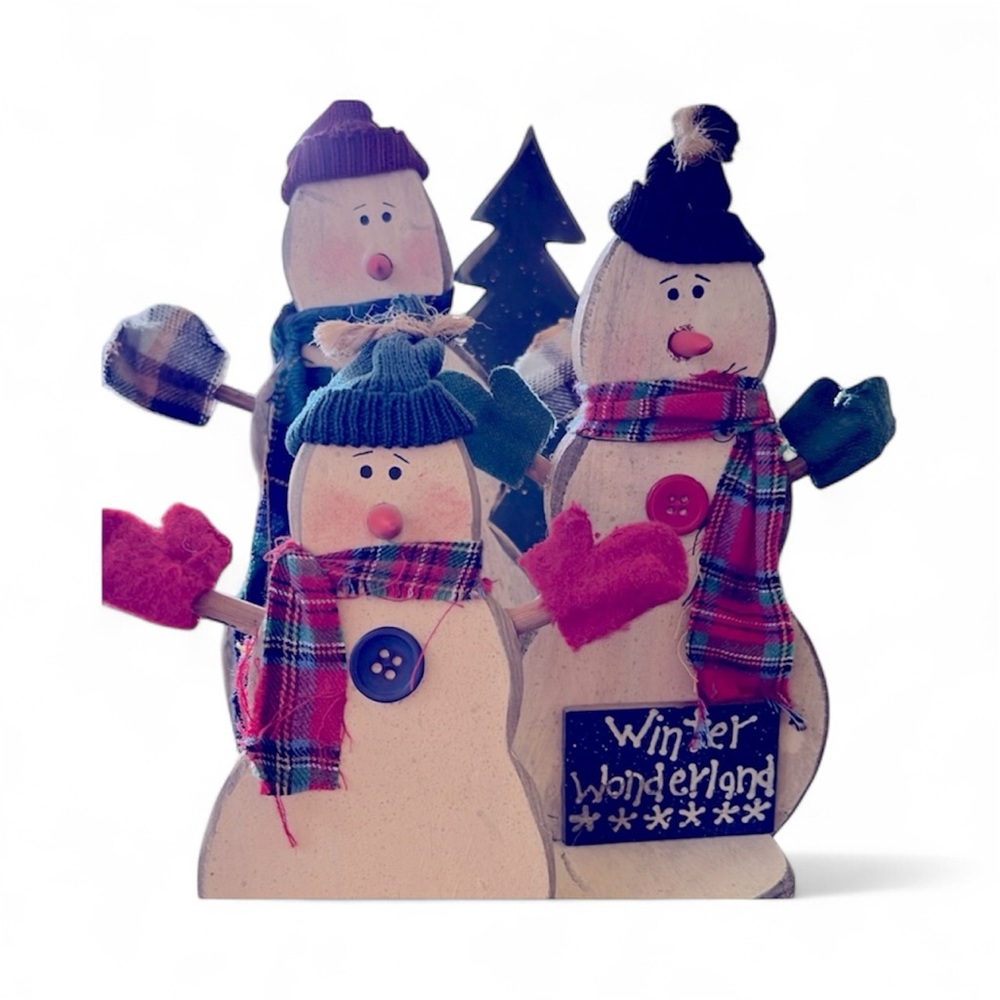 Snowman Wood Holiday Decor 3 Snowmen & Tree farmhouse-country-folk